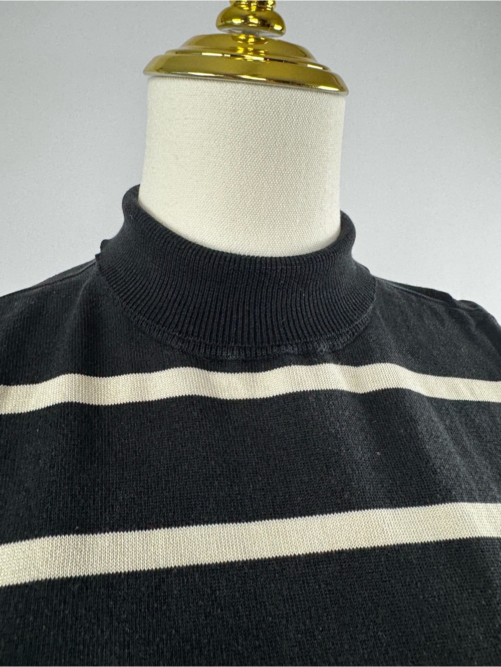 Lauren Ralph Lauren Black Ivory Striped Sleeveless Mock Neck Top M - Picture 9 of 16